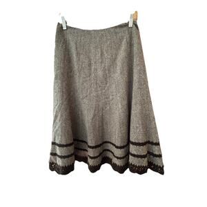 Talbots Skirt Sz 6 Fit Flare Crochet Hem Brown Tweed Wool Acrylic Silk Academia